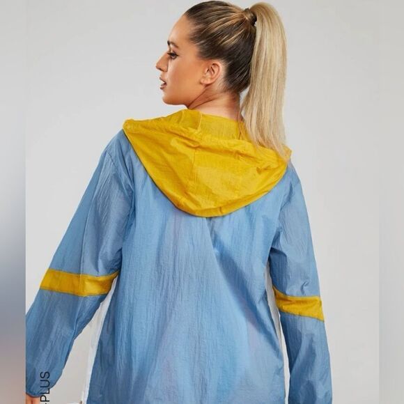 SHEIN plus Plus Colorblock Zip Up Hooded Sports Jacket - Picture 2 of 12